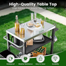 NUUK 3-Shelf Grill Cart with Stainless Steel Top – 20" x 32" Mobile Outdoor Kitchen Table for Pizza Oven, Food Prep, and Dining – Worktable with Wheels, by CozyNest Decor