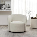 KINWELL 34" W Mid Century Modern Swivel Barrel Chair, Round Upholstered Boucle Swivel Accent Chairs, No Assembly Sofa Chair for Living Room Bedroom Reading Apartment Lounge Nursery(Cream) by CozyNest Decor