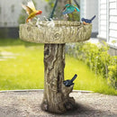 SunJet 24.4 Inch Heigh Wood-Look Concrete Bird Bath with Decorative Faux Bird – birdbath Rustic & Long-Lasting Design, Enhances Garden, Patio, Yard, Lawn Décor by GreenHaven Gardens