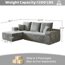 HYJT-H&K Modular Sectional Sofa Cloud Couch, 107" Comfy L Shaped Sectional Couches for Living Room, Deep Seat Memory Foam Plush Fluffy Corduroy Boneless Couch Sectionals Left Facing Sofa Chaise Grey by CozyNest Decor