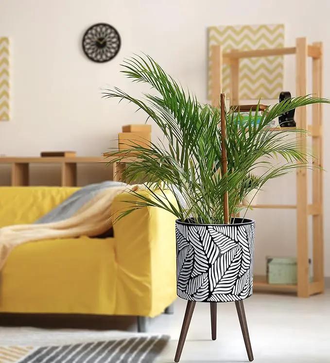 D'vine Dev 14 Inch Planter Pot with Stand, Mid-Century Tall Plant Pot with Legs for Indoor Plants, X-Large, White/Grey, 88-L-D-7, photo 5 of 6