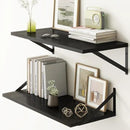 Fun Memories 27.5" W x12 D Floating Shelves, Black Wall Shelf with Brackets, 12 Inch Deep Floating Shelf Set of 2, Large Storage Kitchen Living Room Bathroom Shelves, Wood Wall Mounted Shelf by CozyNest Decor