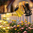 Solar Lights Outdoor Decorative, Watering Can with Cascading Lights, with Cat Silhouette Garden Stakes, Waterproof Metal Garden Decor for Yard Art, Outside, Patio, Lawn Ornaments by GreenHaven Gardens