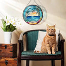 RIVEENY Blue Ocean Sunset Glass Window Hanging Decor,8" Stained Glass Sun Catcher Hanging Decoration with Metal Chain-Sun Catchers for Window Decor Outdoor Garden Decor Gift (Oceans) by GreenHaven Gardens