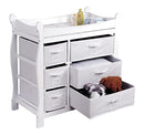 Badger Basket Sleigh Baby Changing Table with 6 Storage Drawers, Cushioned Changing Pad, Nursery Organizer, Sturdy White Wood Furniture for Infant Care by TinyTreasures Baby Boutique