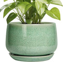 G EPGardening Ceramic Planter - 9 Inch Plant Pot with Drainage Hole and Saucer, Modern Round Planter, Flower Pot for Indoor Outdoor Plants, Garen House Room Decor, Housewarming Gifts, Green by GreenHaven Gardens