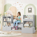 FOTOSOK 72” Kids Bookshelf with Reading Nook, Large Toy Storage Organizer with Seat Cushion and 3 Movable Drawers, Kids Reading Nook Toy Organizers and Storage with Bench for Living Room, Grey by CozyNest Decor