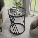 Round Side Table, Modern End Tables for Living Room Office Small Spaces, Glass Black End Table with Metal Frames, Nightstand for Bedroom, Bedside Furniture, Easy Assembly by CozyNest Decor