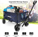 LUXCOL Collapsible Folding Wagon, Heavy Duty Utility Beach Wagon Cart for Sand with Big Wheels, Adjustable Handle&Drink Holders for Shopping, Camping,Garden and Outdoor Dark Blue by GreenHaven Gardens