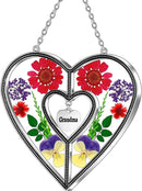KY&BOSAM Heart Suncatchers Grandma Gift Ornament Stained Glass Sun Catcher Garden hangings Windows with Pressed Flower Heart Embedded in Glass Gifts for Grandma Mother`s Day Birthday Gifts by GreenHaven Gardens