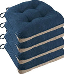 Non Slip Chair Cushions for Dining Chairs Set of 4 Kitchen Chair Cushions 18"x18"x3" Turfted Chair Pads Comfortable and Soft Seat Cushion with Ties, Navy by CozyNest Decor