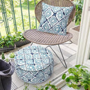Inflatable Ottoman Stool D21 xH9 for Outdoor/Indoor Use, Water Repellent Patio Foot Rest with Portable Handle,Round Pouf Ottoman Suitable for Garden,Deck and Camping - Boho Geometry Blue by CozyNest Decor