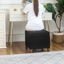 Adeco 17.5" Square Fabric Ottoman with Storage - Upholstered Cotton Linen Foot Rest - Flip Top Footstool with Sturdy Wood Legs, Small Cube Coffee Table Extra Seat for Living Room, Bedroom, Black by CozyNest Decor