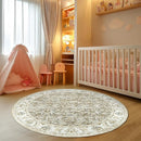 jinchan Round Rug 4ft Area Rugs Vintage Floral Distressed Design - Machine Washable Non-Slip Low-Pile Ultra-Thin Circle Rug for Entryway Bedside Living Room Dining Room Bedroom (4' Round,Taupe) by TinyTreasures Baby Boutique