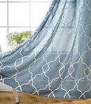 Miuco Moroccan Embroidered Semi Sheer Curtains Faux Linen Grommet Curtain Set for Bedroom 52 x 95 Inch, Dusty Blue by CozyNest Decor