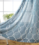 MIUCO Moroccan Embroidery Semi Sheer Curtains Faux Linen Grommet Curtains for Bedroom 52 x 63 Inch 2 Panels, Dusty Blue by CozyNest Decor