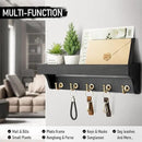 Rebee Vision Key Holder for Wall with Shelf : Decorative Key Organizer with 5 Rustic Keys Hooks and Primitive Wood Mail Organizer Wall Mount - Entryway Décor (Black) by CozyNest Decor