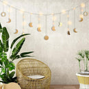 Moon Phase Wall Decor with LED String Light, 13 Gold Wood Boho Wall Hanging Decor Mood Garland 56'' - Celestial Phases Moon Decor in Bohemian Style for Bedroom Home Living Room by CozyNest Decor