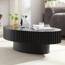 Oval Coffee Table for Living Room, Modern Fluted Coffee Tables with Pedestal Base, Handcrafted Centre Tea Tables Easy Assembly-43.7" Black by CozyNest Decor