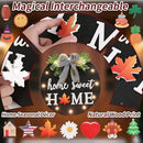Interchangeable Welcome Sign for Front Door with 14 Changeable Icons, Farmhouse Front Porch Decor Rustic Wooden Wall Sign with 12 LED Lights, Outdoor Seasonal Welcome Home Decorations (Black1) by CozyNest Decor