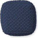 Casafield Square Pouf Ottoman, Navy Blue 18.5" W x 18.5" D x 14.5" H Cotton Knit Foot Stool - Boho Floor Pouffe for Living Room, Bedroom, Home Office by CozyNest Decor