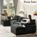 142.5" U Shaped Couch, Modular Sectional Sofa, 3-Seater Comfy Cloud Couch with Movable Ottoman, Deep Seat Couches for Living Room, Chenille, Black by CozyNest Decor