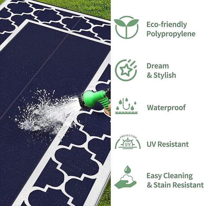 GENIMO 9' x 18' Outdoor Rug Waterproof for Patio, Foldable Reversible Plastic Straw Area Rugs Mat for Rv Decor, Outside Carpet for Camper, Deck, Picnic, Beach, Balcony, Porch, Blue & White, photo 7 of 7