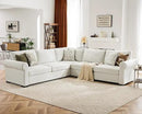 L Shaped Sectional Sofa with Ottoman,Rolled Armrest,Modern Sectional Modular Couch for Living Room,Breathable Linen Fabric Corner Couch with 7 Seats for Apartment,Removable Sofa Cushion,Ivory by CozyNest Decor