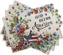 4th of July Placemats Set of 4 Patriotic Floral Cross Stars Independence Memorial Day Place Mats 12x18 Inch God Bless America Linen Fabric Table Mats for Party Kitchen Dining Decoration by CozyNest Decor