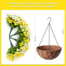 Artificial Silk Flowers Hanging Baskets Outdoors,Chrysanthemum with Eucalyptus Leaves Arrangement for Garden Yard Decor,Faux Plant in Metal Coconut Lining Flowerpot(Yellow) by GreenHaven Gardens