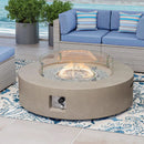COSIEST Outdoor Propane Fire Pit Coffee Table w Gray 42 inch Round Base Patio Heater, CSA Certified, 50,000 BTU Stainless Steel Burner, Wind Guard, Transparent Gray Fire Glass, Rain Cover by GreenHaven Gardens