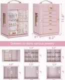 AKOZLIN 360° Rotating Jewelry Box 6-Tier Organizer Functional Jewelry Storage Case for Women Girls Ring Necklace Earring Bracelet Holder with Mirror Pink by TinyTreasures Baby Boutique