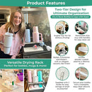 Bottle Drying Rack for Kitchen Countertop, Space Saving Storage Stand with Drainage Tray, Two-Tier Design for Tumblers, Baby Bottles, Water Bottle Drying Rack with 5-in-1 Bottle Cleaning Brush by TinyTreasures Baby Boutique