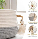 KAKAMAY Woven Baskets for Storage(16"x8"),Blanket Basket for Organizing Living Room,Cotton Rope Basket Woven Baby Laundry Hamper,Collapsible Laundry Room Organization,Clothes,Toy Chest(Grey) by GreenHaven Gardens