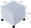 Adeco 17.5" Square Fabric Ottoman with Storage, Upholstered Cotton Linen Foot Rest, Flip Top Footstool, Small Cube Coffee Table Extra Seat for Living Room, Bedroom, Ice Blue with Rolling Legs by CozyNest Decor