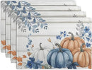Autumn Placemats Blue Pumpkin Fall Place Mat Eucalyptus Leaves Floral Wood Grain Table Mats Thanksgiving Harvest Linen Placemat Party Kitchen Dining Decoration 12x18 Inch Set of 4 by CozyNest Decor