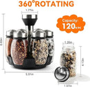 Mlici 6PC Spinning Glass Spice Jars - 360° Rotating Spice Rack Organizer with Jars, Stainless Steel Revolving Seasoning Holder Jars for Countertop Cabinet Kitchen Spices Cruets by CozyNest Decor