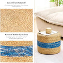 Handwoven Water Hyacinth Ottoman Pouf, Round Outdoor Footstool with Sturdy Frame, No Assembly Needed, Boho Accent Stool for Indoor & Outdoor Use – Patio, Balcony, Living Room (Blue) by CozyNest Decor
