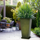 WORTH Garden 25" Large Metal Glazed Planter Set of 2, Luxurious Glossy Finish Green Tall Square Tapered Steel Plant Pots, Decor Flower Pot Indoor & Outdoor, Drainage Hole & Dual-Purpose Plant Saucer by CozyNest Decor