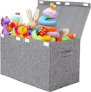 popoly Large Toy Box Chest with Lid, Collapsible Sturdy Toy Storage Organizer Boxes Bins Baskets for Kids, Boys, Girls, Nursery, Playroom, 25"x13" x16" (Linen Gray) by TinyTreasures Baby Boutique