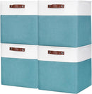 13x13 Cube Storage Bins, Collapsible Fabric Storage Box, 4 Pack Closet Baskets with Handles for Organizing, Shelf, Toys, Clothes, Home, Office, Nursery (Teal&White) by TinyTreasures Baby Boutique
