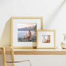 Vittanly 8x8 Picture Frames Set of 9, Shatter Resistant Plexiglass, Display 4x4 Pictures with Mat or 8x8 without Mat, Photo Frames for Wall Mount, Engineered Wood, OAK by CozyNest Decor