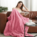 Amélie Home Faux Fur Throw Blanket for Couch, Cozy Fuzzy Fluffy Fur Luxurious Soft Striped Plush Gift Blankets for Family Sofa Chair Bed Living Room Bedroom, 55"x70", Pink by CozyNest Decor