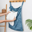Linen Hanging Laundry Bag, 100% Linen Leaf Print Over The Door Laundry Hamper with Buttons and Zipper, Space Saving Door Hampers for Laundry Dirty Clothes Home Travel, Blue, 19.7x27.5inches by CozyNest Decor