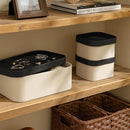 LA JOLIE MUSE Fluted Cardboard Storage Baskets with Leather-Like Lids, Sturdy Stackable Paper Boxes Decorative Tray, Black & Beige, Set of 3 by TinyTreasures Baby Boutique