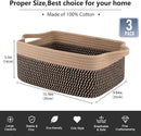 OIAHOMY 3 Pack Storage Baskets for Organizing, Woven Cotton Rope Basket for Shelves, Closet Organizer Bins with Handles, Rectangle Toy Organization, 13.78''×9.84''×5.5'', Brown & Black by TinyTreasures Baby Boutique