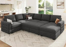HONBAY Sectional Couch with Pull Out Bed, U-Shaped Sectional Sleeper Sofa with Storage, 6 Seater Sectional Sofa Bed, Mid-Grey by CozyNest Decor