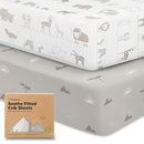 KeaBabies 2-Pack Organic Crib Sheets for Boys, Girls - 52x28 Fitted Crib Mattress Sheet Neutral, Breathable Jersey Cotton Cover for Baby Bed, Toddler Mattress, Soft & Cute Prints (Savannah) by TinyTreasures Baby Boutique