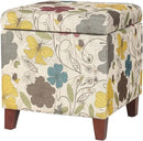 Adeco 18 Inch High Cube Ottoman Storage, Floral Printed Linen Chair Foot Stools, Upholstered Vanity Stool with Hinged Lid, Solid Wood Legs by CozyNest Decor