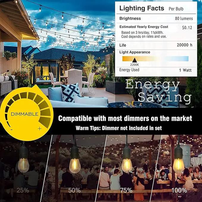 Achin Outdoor String Lights 150 Feet LED Waterproof Patio Lights with 50 Shatterproof Dimmable Warm Edison Bulbs String Lights for Outdoor Gazebo Bistro Wedding Birthday Party Lights, Connectable, photo 5 of 6